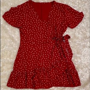 Red Polka Dot Mini Wrap Dress